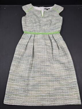 David Meister Green Tweed A-Line Sleeveless Dress Retro Size 4